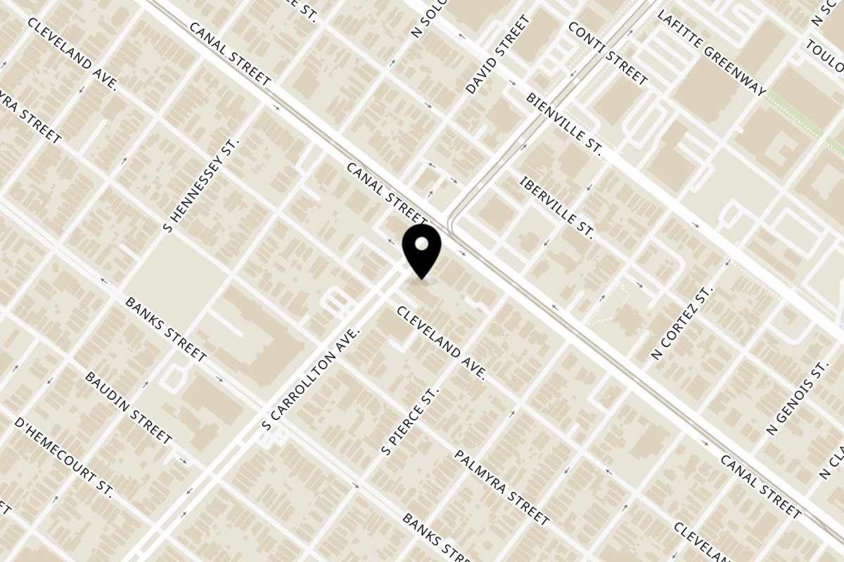 Map showing the location of Juan's Flying Burrito Mid-City on 4724 South Carrollton Avenue in New Orleans